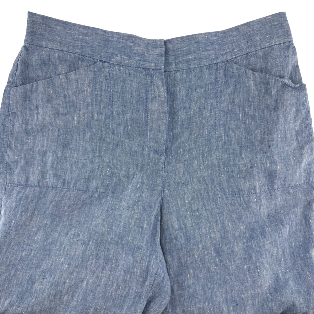 Chico's Blue 100% Linen Straight Leg‎ Pants Women's Size 1 Large Coastal
